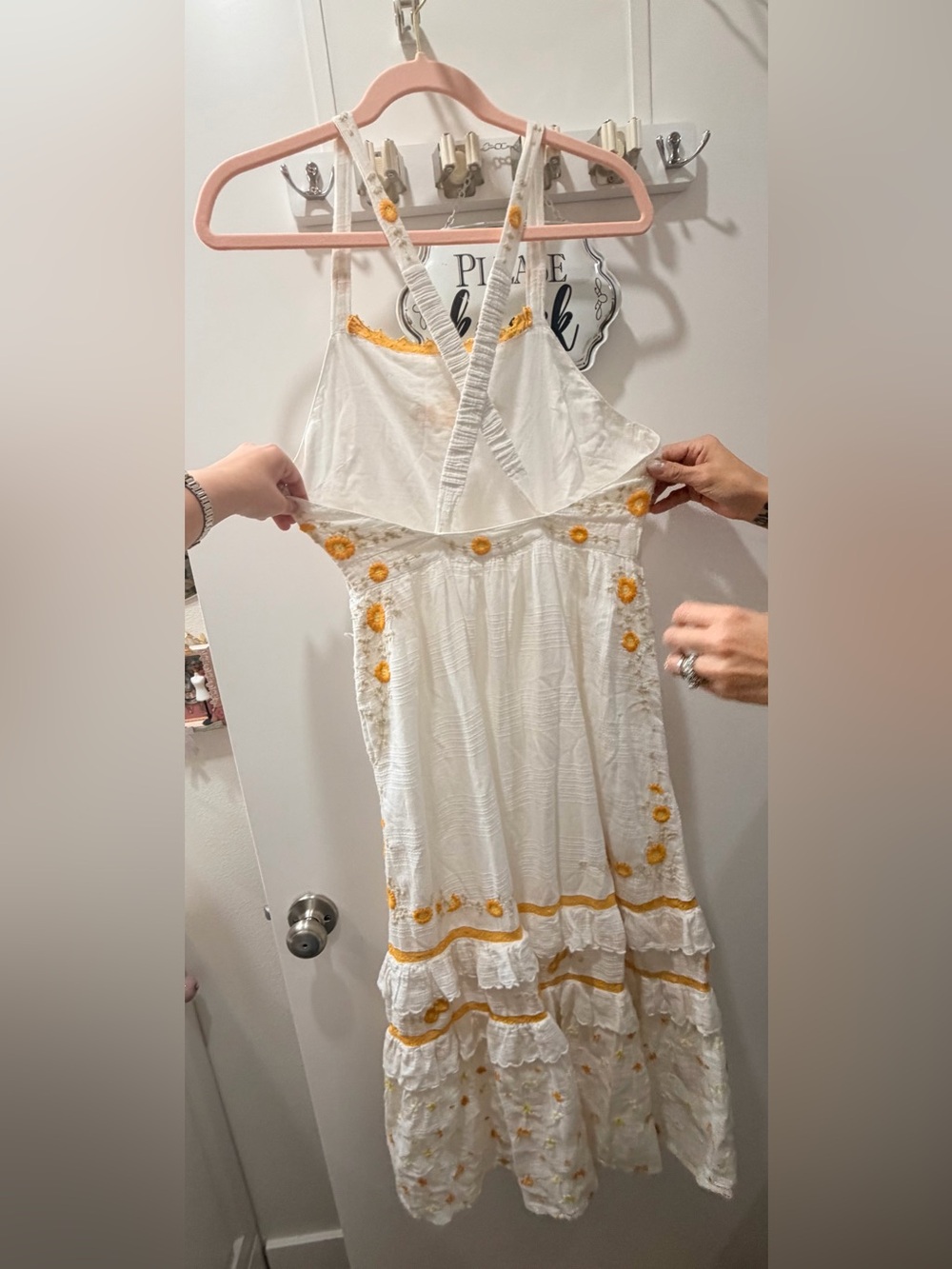 LoveShackFancy White Midi Dress with Yellow Floral Embroidery - Picture 9 of 9
